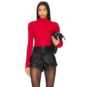 🌻NEW w/o tags FRAME Cherry Red Mesh Stretch Lace Turtleneck Top Size Medium